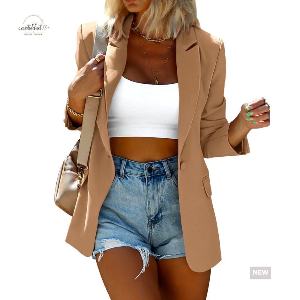 Oversized Blazer Classic Fit Loose Button Front Lapel Collar Work Casual